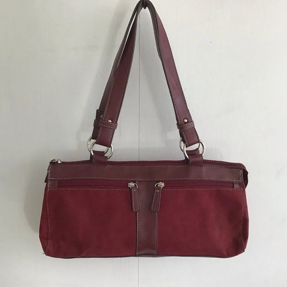 Emilie m. Faux suede/leather East/West baguette bag Silver colored hardw…